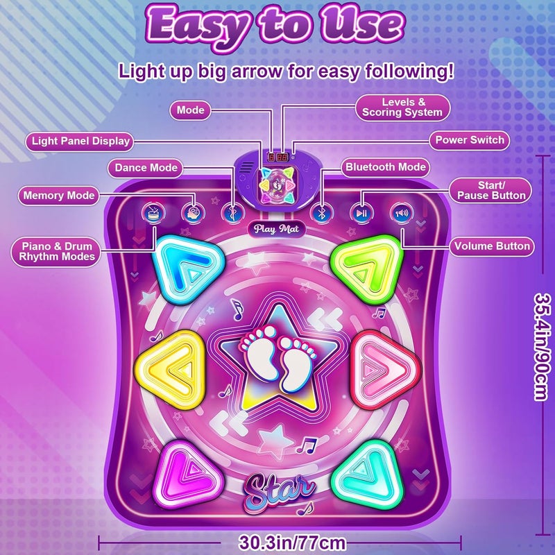 Handwell Dance Mat for Girls, Light-up 6-Button Dance Pad with Wireless Bluetooth & 5 Game Modes, Kids Electronic Dance Mats Musical Dancing Toys Christmas Birthday Gifts for Boys Girl Aged 3 4 5 6 7 8 9 10+ - Image 4